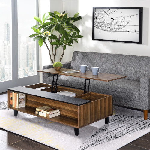 Set a contemporary foundation in your living room by adding this Avala coffee table. Combining built-in storage and shelving with a lifting top, the coffee table disguises abundance storage space and usability options. The raised lift top provides the per
