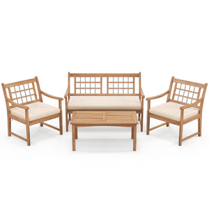 Made of selected acacia wood for strong support and long-time use<br>Comfortable seat cushions make you more relaxed<br>Zippered cushion covers for simple maintenance<br>Fixing ties keep the cushions in place<br>Ergonomic backrest and armrests bring more 