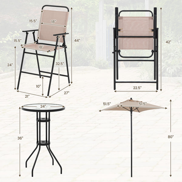 With ventilated  waterproof and sun-proof umbrellas for outdoor enjoyment <br>Removable umbrella fitted in the built-in umbrella hole can be used separately <br>High-top bar table with 2 fixing brackets to further keep the umbrella in place <br>Heavy-duty