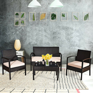 Including 1 loveseat  2 single sofas  and 1 table for a versatile use <br>High-quality steel frame with all-weather PE rattan wicker <br>Durable and sturdy for long-term service time <br>Large weight capacity up to 710 lbs (loveseat) <br>Anti-slippery pla