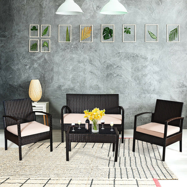 Including 1 loveseat  2 single sofas  and 1 table for a versatile use <br>High-quality steel frame with all-weather PE rattan wicker <br>Durable and sturdy for long-term service time <br>Large weight capacity up to 710 lbs (loveseat) <br>Anti-slippery pla