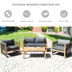 Solid and hard wooden frame enhances sturdiness of the set. <br>Rearrangeable in various configurations to meet your varying needs <br>Thick and soft cushions provide an excellent comfort. <br>Elegant and tight nylon rope decorated armrest. <br>Zipper int