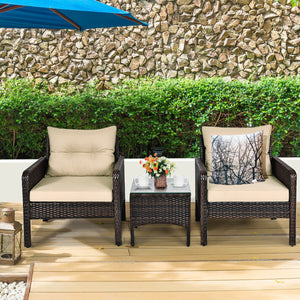 Made of high-quality PE rattan with strong toughness  it is not easy to break<br>Sturdy metal frame structure with superior load-bearing performance<br>A soft sponge filled cushions  comfortable and breathable<br>The thick tempered glass tabletop is sturd