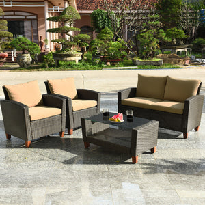 With modern and elegant appearance  the set will fit any style of decoration and decors perfectly. Â  Made of PE wicker and sturdy frame  the set has a large weight capacity and is weather-proof for durable use. Both single chair and loveseat feature ergo