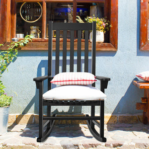 This rocking chair is constructed of premium acacia wood  which is corrosion-resistant and durable to support your long-term use. Â  Designed with contoured slatted seat  high back and widened armrest  the chair will give you comfortable sitting feeling t