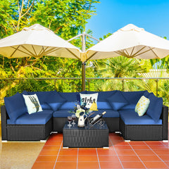 Free combination of sectional sofa as per your needs<br>Solid structure with L shape aluminum feet<br>Exquisite PE wicker frame adds unique charm<br>Comfortable sofa set with thick cushions and soft pillows<br>The cover of seat cushion is removable and wa