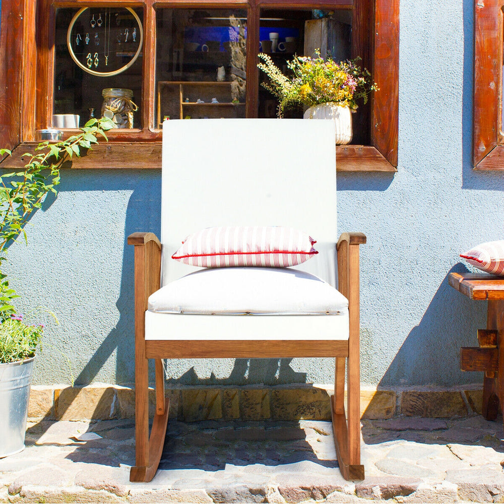 Comfortable and safe rocking function<br>Sturdy solid wood frame for long time use<br>Soft and thick cushions add comfort to your hip and legs<br>Armrest in suitable height to rest your arm and hand<br>Cover of cushion with zipper can be removed easily fo