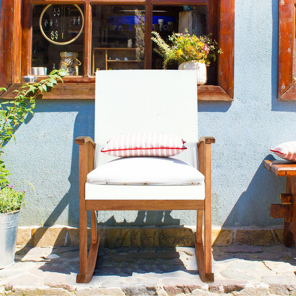 Comfortable and safe rocking function<br>Sturdy solid wood frame for long time use<br>Soft and thick cushions add comfort to your hip and legs<br>Armrest in suitable height to rest your arm and hand<br>Cover of cushion with zipper can be removed easily fo