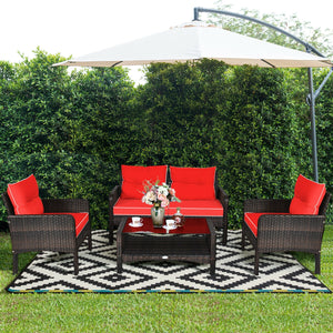 The rugged frame ensures sturdiness and stableness<br>Functional and beautiful design perfect for garden  backyard  and balcony<br>Rattan coffee table with tempered glass top and large storage space<br>Thick and comfortable cushions with removable cover<b