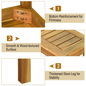 Solid acacia wood for durability and long service life Hollow slat design for great ventilation and prevent water accumulation Solid and thick legs provide stability and avoid shaking Stable base ensures security and high load bearing of 700 lbs Well matc