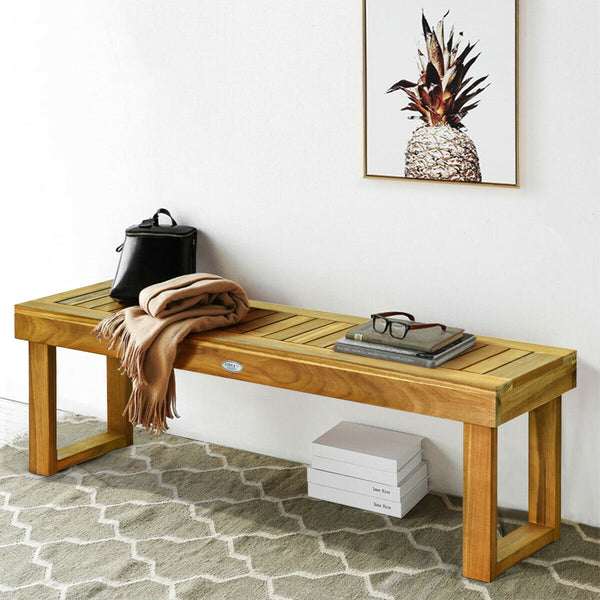 Made of solid acacia wood which provides stability and strong bearing capacity  the bench is super sturdy and durable. Â  Are you looking for a natural style bench for your patio? If so  this bench is highly recommended to you. Besides  with the varnish t