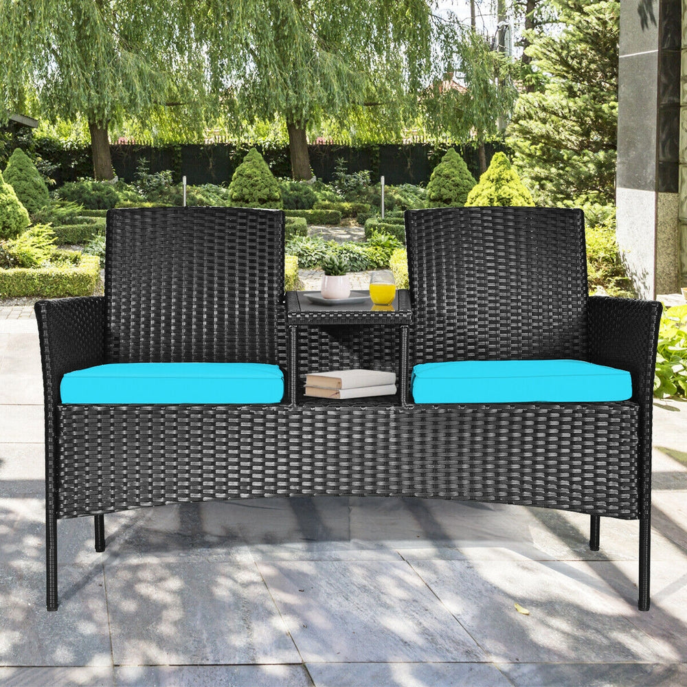 Rugged steel frame is durable and sturdy<br>High-quality rattan is weather-resistant and fade-resistant<br>Tempered glass table top is fixed by powerful suckers<br>Soft seat cushions is filled with high-density sponge<br>The zippered cover is removable an