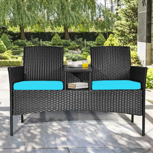 Rugged steel frame is durable and sturdy<br>High-quality rattan is weather-resistant and fade-resistant<br>Tempered glass table top is fixed by powerful suckers<br>Soft seat cushions is filled with high-density sponge<br>The zippered cover is removable an
