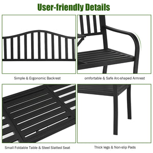 The practical garden bench provides you and your family or friends with the best place to relax. Â  The bench is made of rustproof powder-coated steel frame  which ensures durability and sturdiness for long servicing life. Besides  unique legs and non-sli