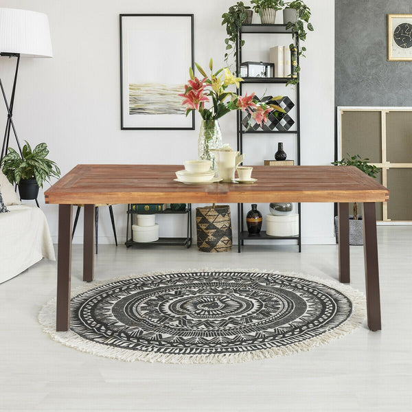 Â Acacia wood and steel materials ensure long time use<br>Â The surface of the table is waterproof and not to be scratched easily<br>Â 2â€ diameter umbrella hole with cover can be sealed again for a complete table<br>Â Widely used in the living room  gar