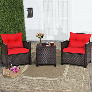 The strong and sturdy steel frame ensures the sturdiness of the set<br>Hand-woven rattan can withstand moderate rain or wind in outdoor<br>A wide armrest in suitable height is good for supporting and relaxing your arm<br>Thick and soft cushion with a high
