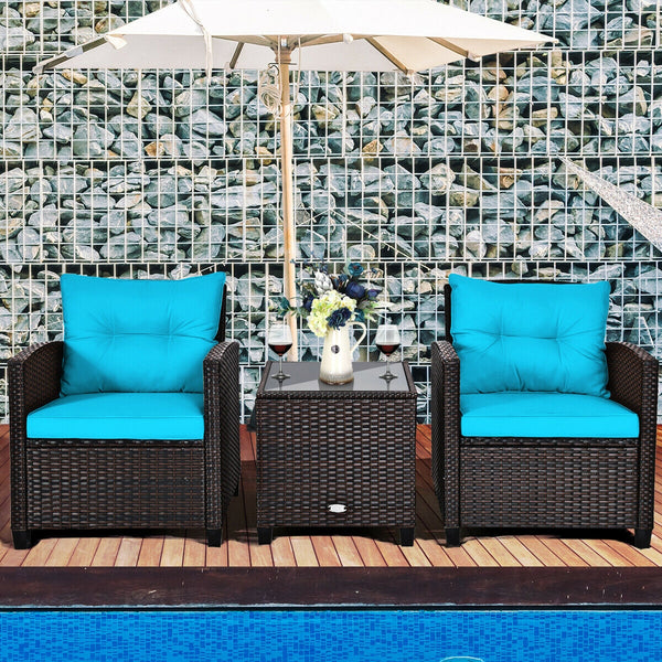 The strong and sturdy steel frame ensures the sturdiness of the set<br>Hand-woven rattan can withstand moderate rain or wind in outdoor<br>A wide armrest in suitable height is good for supporting and relaxing your arm<br>Thick and soft cushion with a high