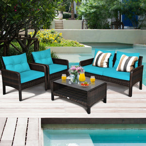 The rugged frame ensures sturdiness and stableness<br>Functional and beautiful design perfect for garden  backyard  and balcony<br>Rattan coffee table with tempered glass top and large storage space<br>Thick and comfortable cushions with removable cover<b