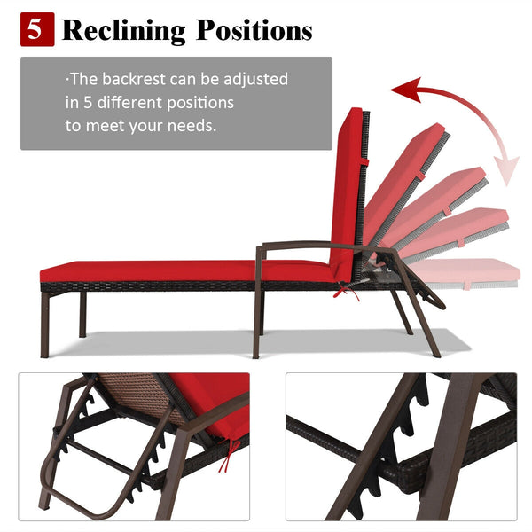 Sturdy steel construction for sturdiness and long lifespan<br>Durable and weather-resistant rattan is suitable for outdoor use<br>Backrest with 5 adjustable positions for an optimal experience<br>Handles on both sides offer extra support to your arms<br>M