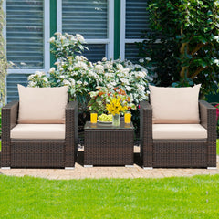 Made of sturdy steel and premium rattan  the sofa set is sturdy and durable which can be used for a long time. Â  Comes with a tempered glass top table  not only can you place some drinks or snacks on the hard tabletop to take conveniently but also some d