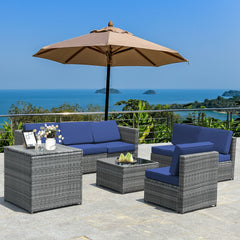 Including 6 sofas  1 storage box  1 coffee table  6 seat cushions and 6 back cushions <br>Sturdy iron frame and premium rattan for better durability <br>Large load-bearing capacity-- 360 lbs for each sofa and 110 lbs for coffee table <br>A storage box as 