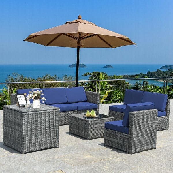Including 6 sofas  1 storage box  1 coffee table  6 seat cushions and 6 back cushions <br>Sturdy iron frame and premium rattan for better durability <br>Large load-bearing capacity-- 360 lbs for each sofa and 110 lbs for coffee table <br>A storage box as 
