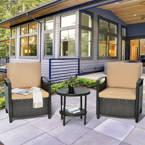 It is made of high-quality rattan material and a heavy-duty steel frame  which is solid and durable for outdoor use.  Anti-skid mats at the bottom ensure the overall stability and protect the floor. And the rust-resistant tabletop is easy to clean and the