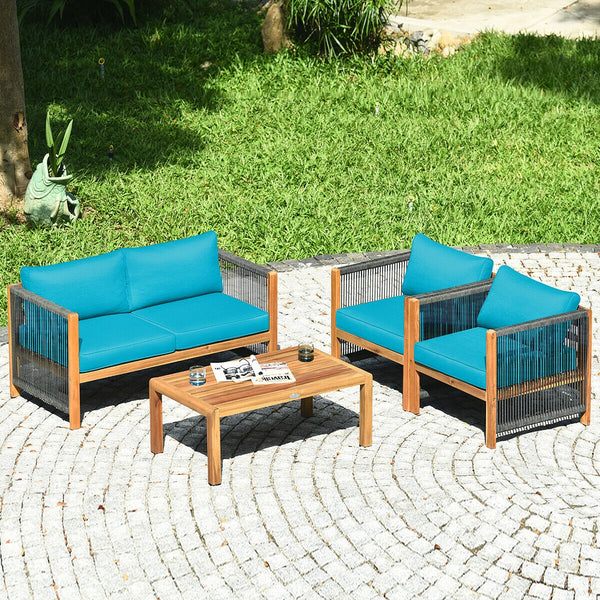 Solid and hard wooden frame enhances sturdiness of the set. <br>Rearrangeable in various configurations to meet your varying needs <br>Thick and soft cushions provide an excellent comfort. <br>Elegant and tight nylon rope decorated armrest. <br>Zipper int