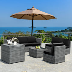 Including 6 sofas  1 storage box  1 coffee table  6 seat cushions and 6 back cushions <br>Sturdy iron frame and premium rattan for better durability <br>Large load-bearing capacity-- 360 lbs for each sofa and 110 lbs for coffee table <br>A storage box as 