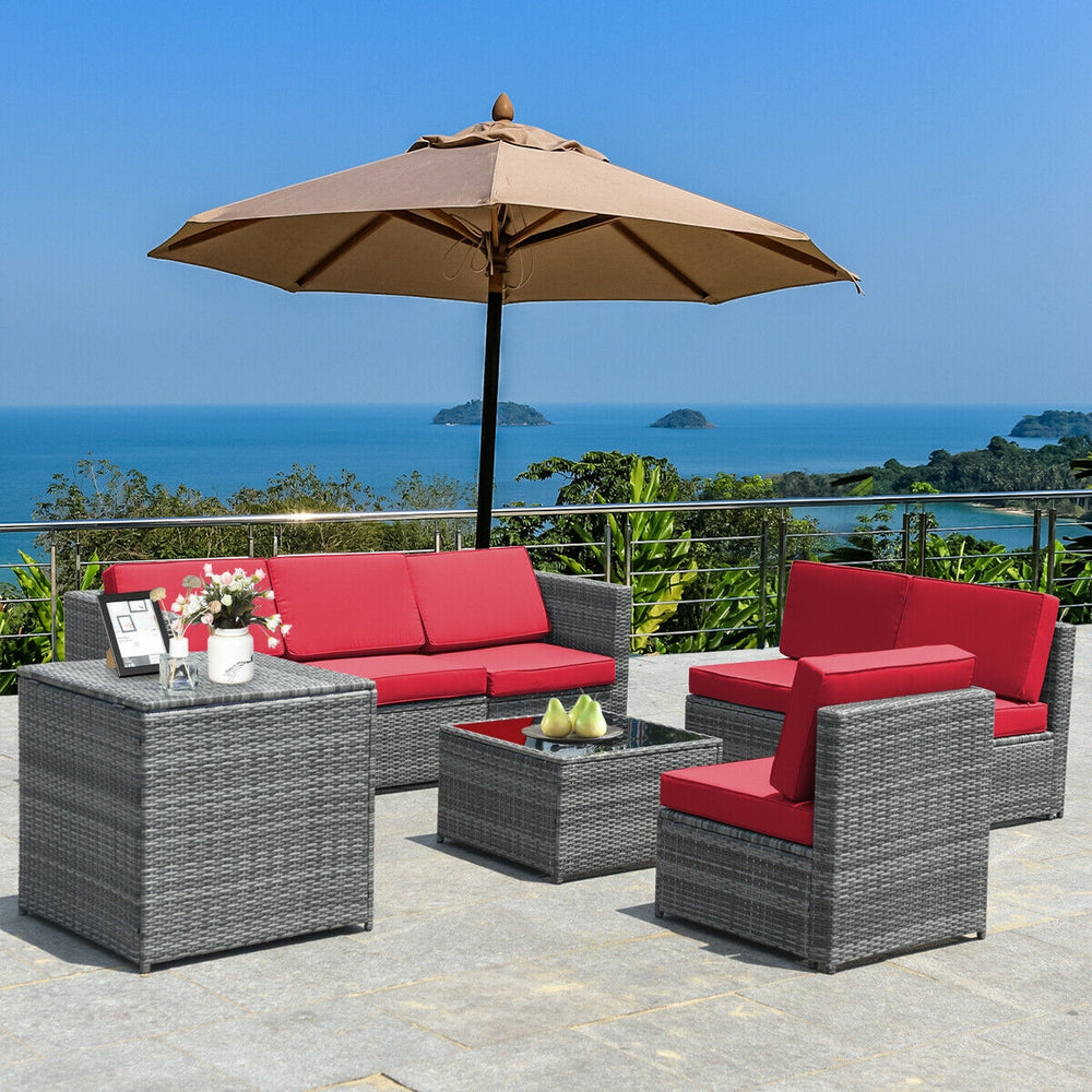 Including 6 sofas  1 storage box  1 coffee table  6 seat cushions and 6 back cushions <br>Sturdy iron frame and premium rattan for better durability <br>Large load-bearing capacity-- 360 lbs for each sofa and 110 lbs for coffee table <br>A storage box as 