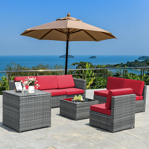 Including 6 sofas  1 storage box  1 coffee table  6 seat cushions and 6 back cushions <br>Sturdy iron frame and premium rattan for better durability <br>Large load-bearing capacity-- 360 lbs for each sofa and 110 lbs for coffee table <br>A storage box as 