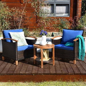 Made of tightly woven all-weather rattan to ensure durability<br>Acacia wood frame and thickened legs provide powerful support<br>The space-saving table can be used as an end table  side table  or coffee table<br>Thick cushions filled with premium sponge 