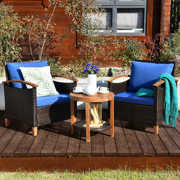 Made of tightly woven all-weather rattan to ensure durability<br>Acacia wood frame and thickened legs provide powerful support<br>The space-saving table can be used as an end table  side table  or coffee table<br>Thick cushions filled with premium sponge 