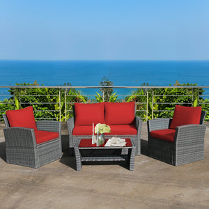Includes 2 armchairs  1 loveseat and 1 coffee table for versatile use<br>Sturdy power coated steel frame provides strong durability and stability<br>Thick tempered glass tabletop to hold your drinks  meals and more<br>Coffee table with a spacious shelf pr