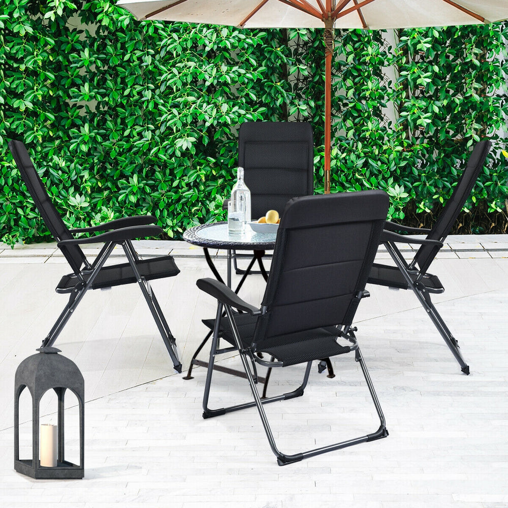 Made of steel frame and oxford fabric  this foldable sling chair can hold up to 300 lbs. Â  And the sponge design enhances its comfort for cozy sitting experience. Different from the traditional chairs  the backrest of this foldable chair can be adjusted 