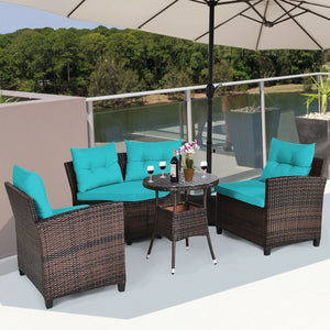 The sturdy and durable steel frame ensures sturdiness of the set<br>Tight and hand-woven rattan can withstand moderate rain or wind<br>Thick and soft cushion with a high-density sponge for your hip and back<br>Cover with the zipper of the seat cushion is 