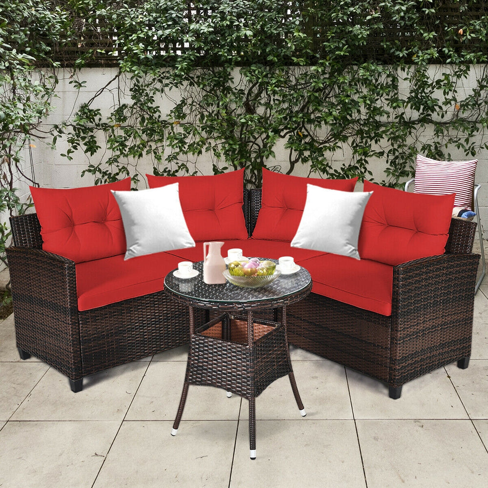 The sturdy and durable steel frame ensures sturdiness of the set<br>Tight and hand-woven rattan can withstand moderate rain or wind<br>Thick and soft cushion with a high-density sponge for your hip and back<br>Cover with the zipper of the seat cushion is 
