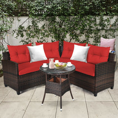 The sturdy and durable steel frame ensures sturdiness of the set<br>Tight and hand-woven rattan can withstand moderate rain or wind<br>Thick and soft cushion with a high-density sponge for your hip and back<br>Cover with the zipper of the seat cushion is 