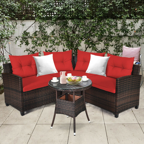 The sturdy and durable steel frame ensures sturdiness of the set<br>Tight and hand-woven rattan can withstand moderate rain or wind<br>Thick and soft cushion with a high-density sponge for your hip and back<br>Cover with the zipper of the seat cushion is 