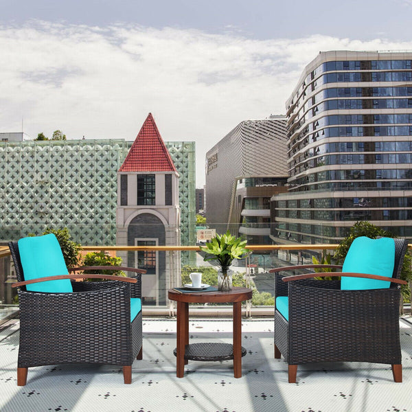 Made of tightly woven all-weather rattan to ensure durability<br>Acacia wood frame and thickened legs provide powerful support<br>The space-saving table can be used as an end table  side table  or coffee table<br>Thick cushions filled with premium sponge 