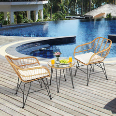 Premium wicker ensures high resistance to weather/sunlight/water<br>Heavy-duty steel frame with rust-resistant powder coated surface<br>High density sponge padded cushions provide great comfort<br>Tempered glass tabletop to place small decor  snacks and d