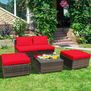 Power coated and solid steel frame adds sturdiness of the set<br>Tight and hand-woven rattan to withstand the change of weather<br>Exquisite table has a removable glass which is easy to clean<br>Aluminum feet at bottom protect bottom rattan and prevent sl