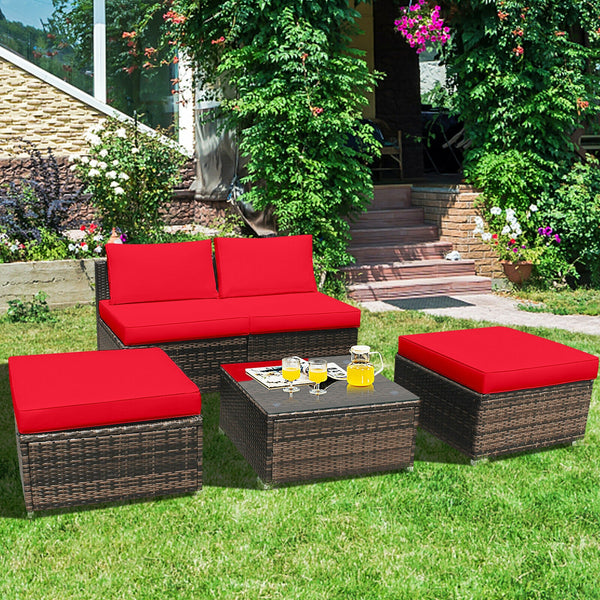 Power coated and solid steel frame adds sturdiness of the set<br>Tight and hand-woven rattan to withstand the change of weather<br>Exquisite table has a removable glass which is easy to clean<br>Aluminum feet at bottom protect bottom rattan and prevent sl