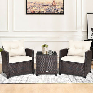 The strong and sturdy steel frame ensures the sturdiness of the set<br>Hand-woven rattan can withstand moderate rain or wind in outdoor<br>A wide armrest in suitable height is good for supporting and relaxing your arm<br>Thick and soft cushion with a high