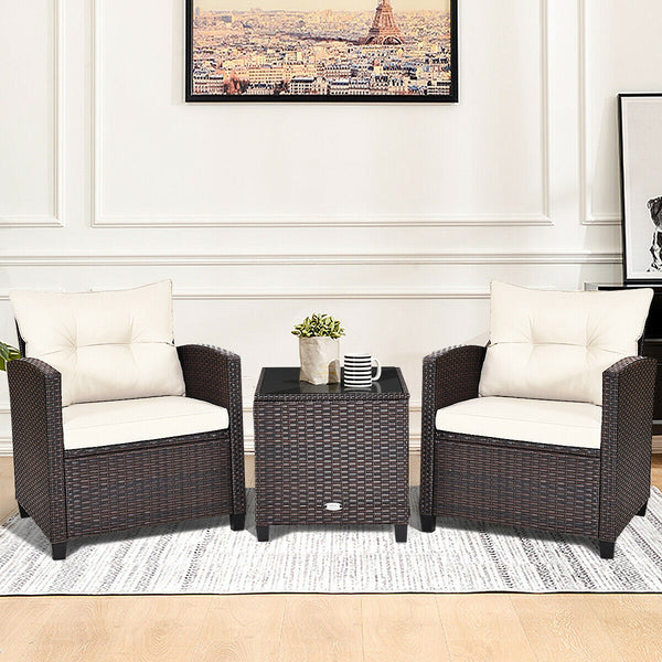 The strong and sturdy steel frame ensures the sturdiness of the set<br>Hand-woven rattan can withstand moderate rain or wind in outdoor<br>A wide armrest in suitable height is good for supporting and relaxing your arm<br>Thick and soft cushion with a high