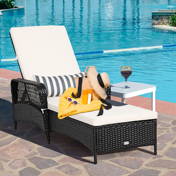 6-Gear adjustable backrest meets various sitting needs<br>Thick padded cushion and lumbar pillow for a comfortable experience<br>Weather-resistant PE wicker rattan chairs for indoor and outdoor use<br>Non-slip and anti-scratch foot pads ensure safe using 
