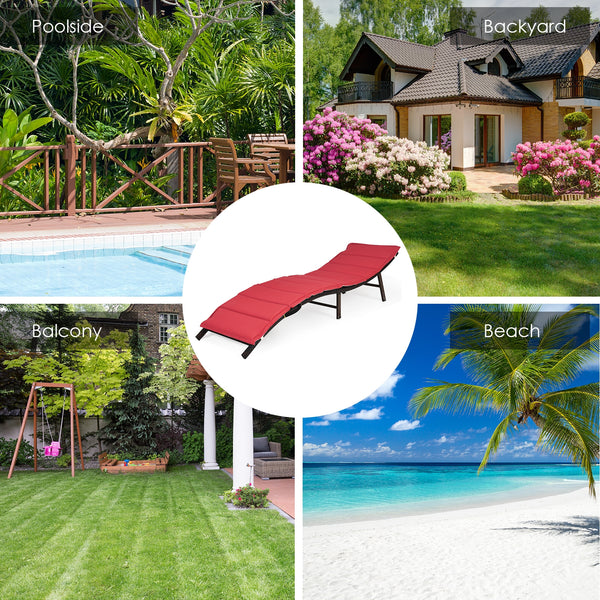 The folding lounge chair is crafted with heavy-duty steel and premium wicker  which provides you with satisfactory load-bearing capacity and stability. Â  Tightly hand-woven wicker and two-color cushion add a unique charm to your outdoor space. The frame 