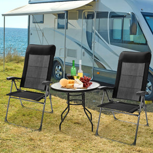 The portable patio chair set is a perfect choice for your home! Â  Made of premium iron frame with high quality nylon fabric  this patio dining chair has excellent performance in stability and durability. The reinforced triangle structure is sturdy enough