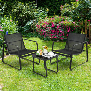 Brighten up your outdoor space with this 3-piece outdoor modern conversation set! Â  Made of anti-rust steel frame and fast-drying fabric  this patio bistro set can stay outside. Moreover  the widened seat  cozy backrest  ergonomic armrests and breathable