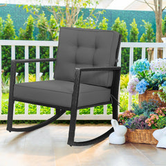 Sturdy and durable frame with exquisite rattan <br>Comfortable and safe rocking function <br>Thick and soft cushion for seat and back <br>Cushions are fixed by strings to prevent a move <br>Pads at the bottom can avoid sliding and protect rattan <br>Desig